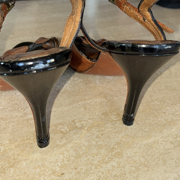 NEOTANGO Argentine Tango shoes, black patent leather/rust lizard, open toe 8 GUC - Picture 8 of 17